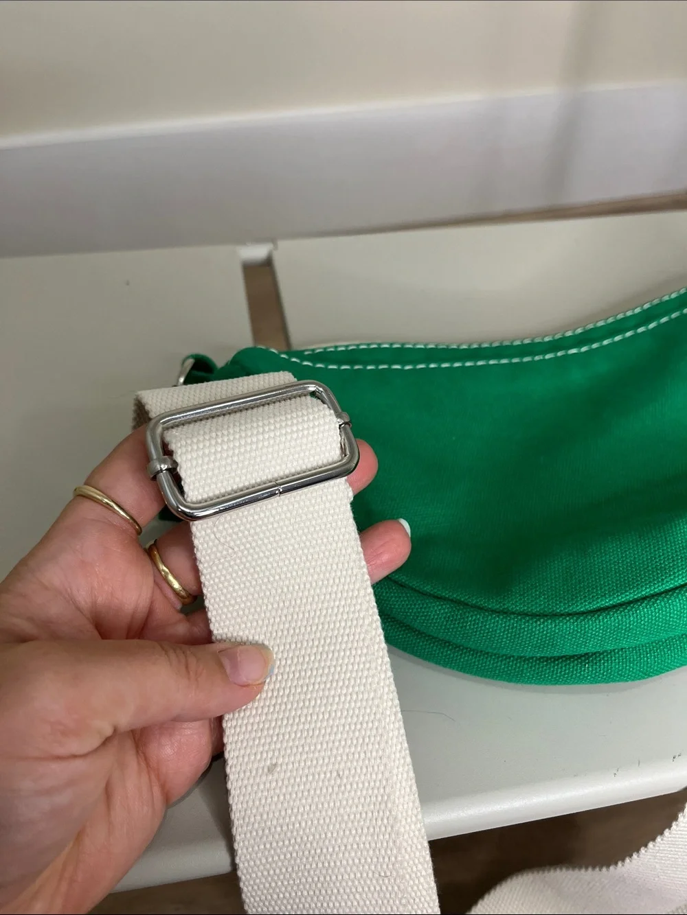 Lands' End Green Canvas Crossbody with White Strap
